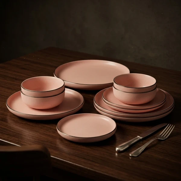 Pink Speckled Color Glaze Stoneware Dinnerware Set manufacturers